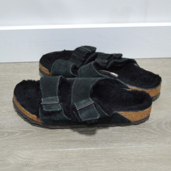 Birkenstock Arizona Woman's Black Suede Shearling LIned Sandals Size 39 US 8-8.5 - Picture 4 of 8